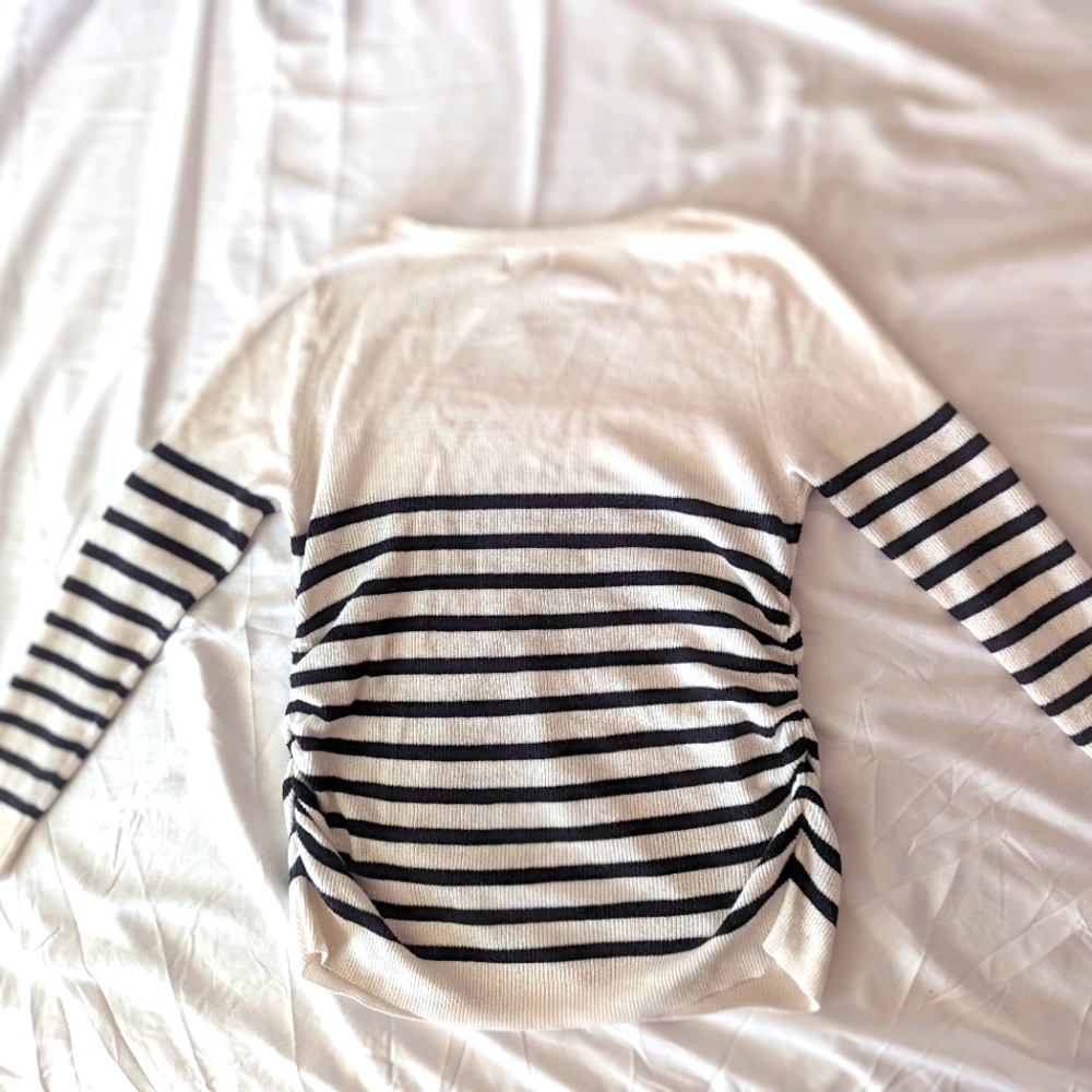 Isabel Maternity Lightweight Maternity Sweater White Stripe Size Small